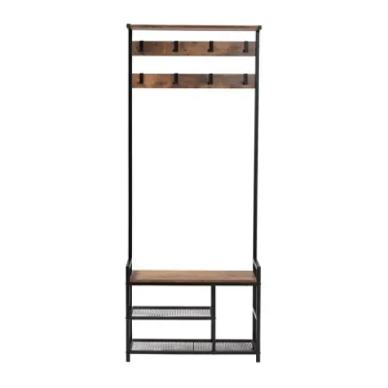 Edan Wood and Metal Freestanding Coat Hanger Walnut Brown/Black - Baxton Studio image {2}