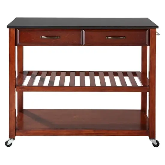 Solid Black Granite Top Kitchen Cart/Island with Optional Stool Storage - Classic Cherry - Crosley image {2}
