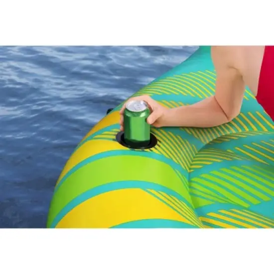 Bestway Hydro Force Sunny 5 Person Inflatable Large Floating Island Lake Water Lounge Raft with Cup Holders and Removable Sunshade, Green image {3}