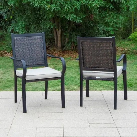 7pc Patio Dining Set with Steel Table & Rattan Chairs - Captiva Designs image {6}