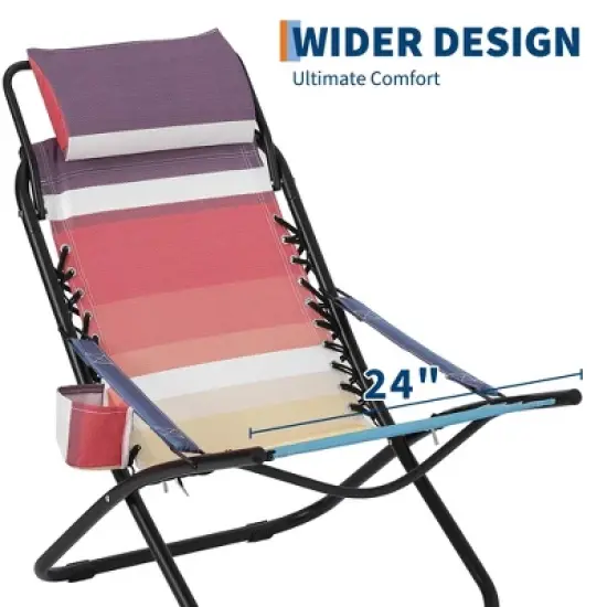 330lbs Capacity Folding Beach Chair with Headrest Lightweight Portable Foldable Recliner with Adjustable Backrest image {5}