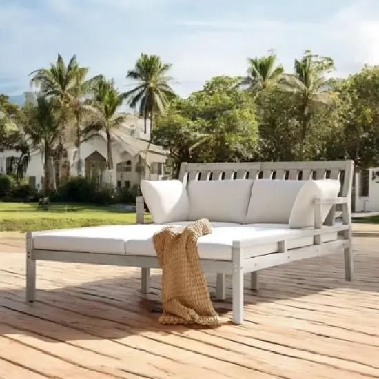 Mshliw  Outdoor Daybed with Curved Armrests and 4 Pillows &ndash; Patio Lounge Bed with  Removable Cushions for Poolside, Backyard, and Garden image {1}