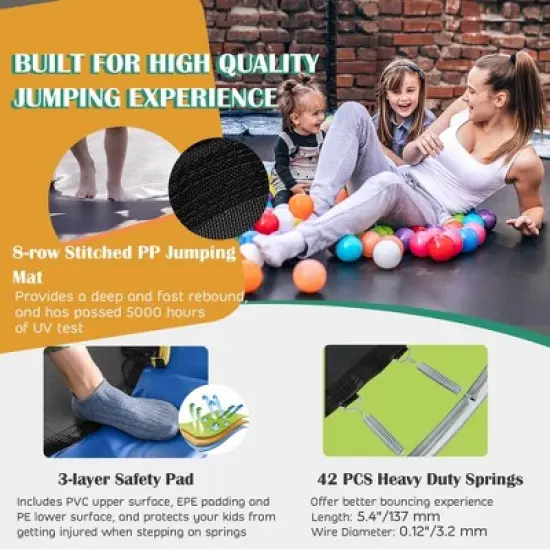 Costway 8 FT Recreational Trampoline W/ Basketball Hoop Safety Enclosure Net Ladder image {5}