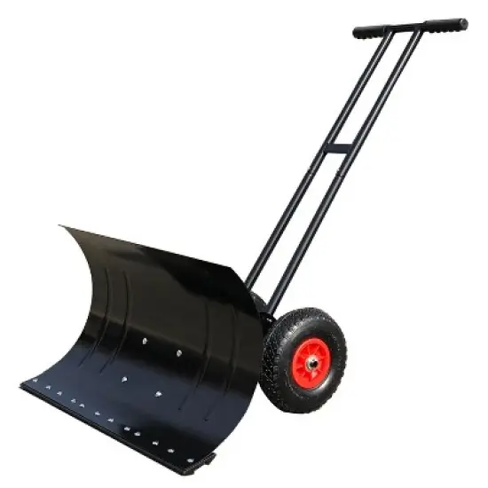 Metal Snow Pusher with Wheels - Adjustable Height and Angle Handle for Driveways, Double Rod Design image {2}