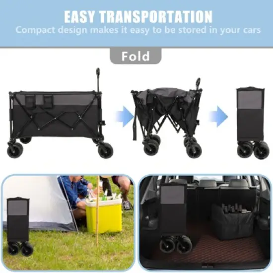 RISOKEYS Folding Wagon Cart with 480lbs Capacity,Adjustable Handle & All-Terrain Wheels | Compact Foldable Design for Camping, Beach,Outdoor image {3}
