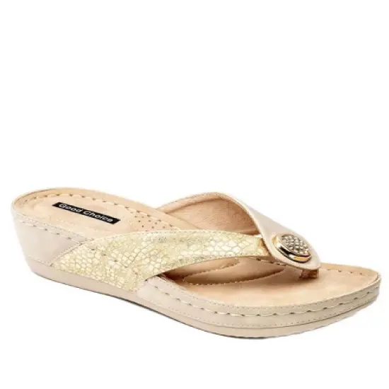 GC Shoes Dafni Embellished Two-Tone Comfort Slide Wedge Sandals image {8}