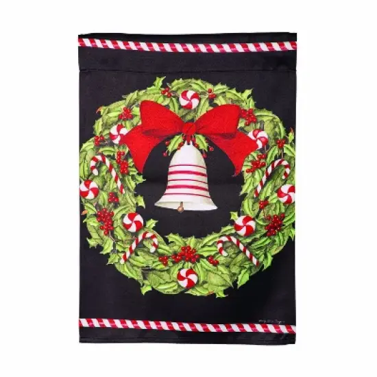 Evergreen Christmas Bell and Wreath Suede Garden Flag 12 x 18 Inches Indoor Outdoor Decor image {1}