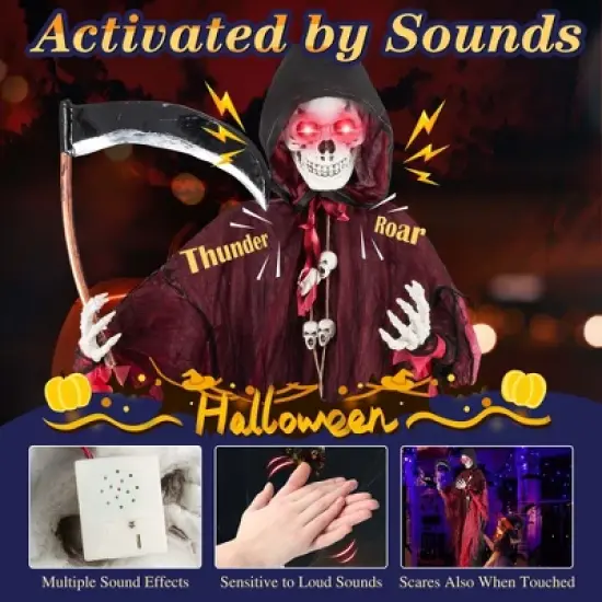 Costway 8 Ft Halloween Animatronics with Sickle Glowing LED Eyes & Scary Voices image {7}