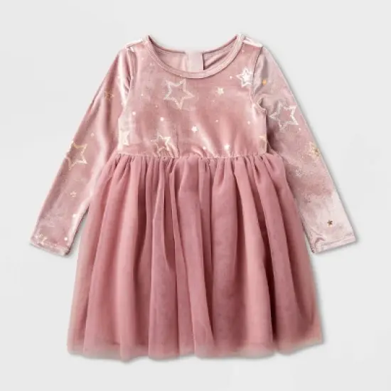 Toddler Girls' Adaptive Long Sleeve Star Velour to Tulle Dress - Cat & Jack&trade; Dusty Pink image {4}