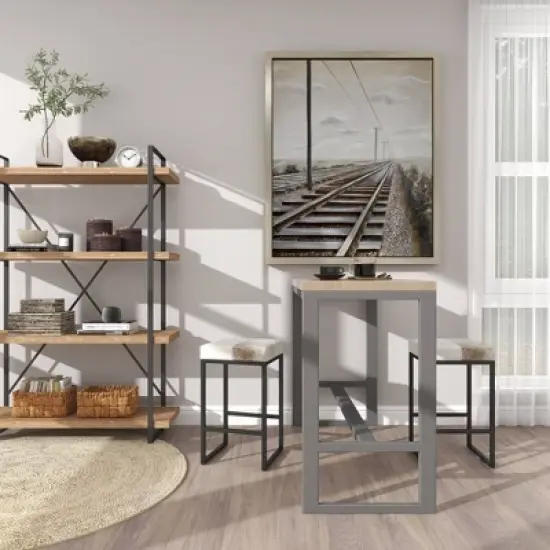 Industrial Cowhide and Metal Counter Height Barstool Gray - Olivia & May image {18}