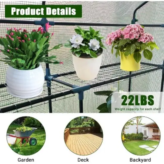 Acekool Walk-in Greenhouse with Roll-Up Zipper Door, 57 x 57 x 76 Inch Portable Indoor Outdoor Greenhouse, 3-Tier 6 Shelves for Garden Patio Backyard image {2}
