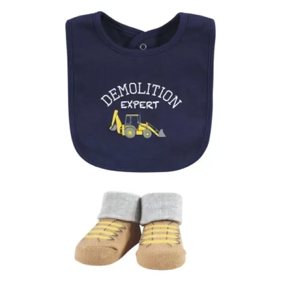 Hudson Baby Infant Boy Cotton Bib and Sock Set, Construction, One Size image {3}