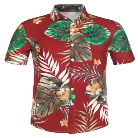 Lars Amadeus Men's Summer Floral Print Short Sleeve Button Down Beach Hawaiian Casual Shirt image {14}