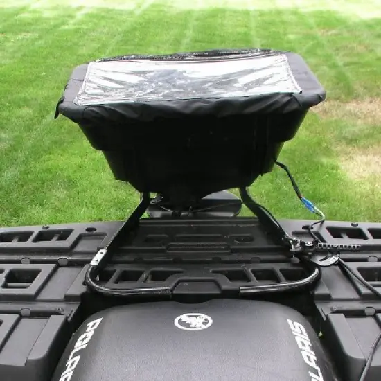 Field Tuff 12V 80 Pound Capacity Broadcast Seed & Fertilizer Spreader with Back or Front Mounting and Rain Protector for ATV, UTV, or Utility Tractor image {4}