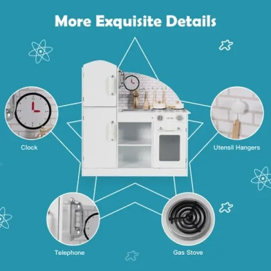 Costway Kids Kitchen Playset Pretend Play Cooking Set w/Vivid Faucet & Telephone image {9}