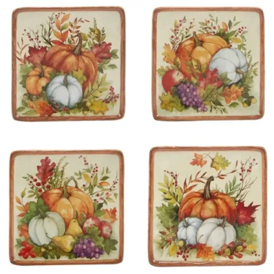 Certified International Set of 4 Harvest Blessings Canape Plates image {6}