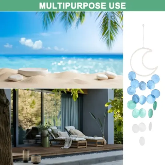 Unique Bargains Handcrafted Outdoor Decorative Seashell Wind Chime 5.9" x 21.7" Blue 1 Pc image {5}
