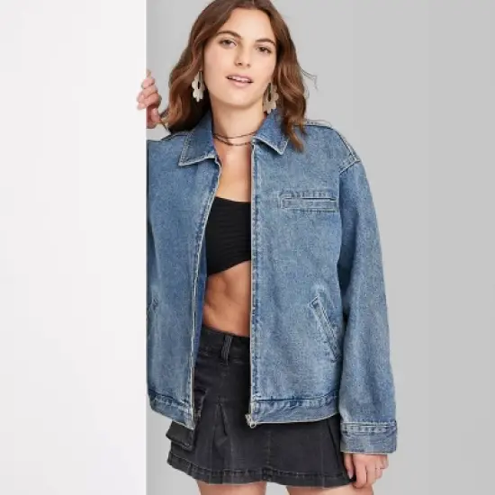Women's Boxy Zip-Up Denim Jacket - Wild Fable&trade; Blue Denim image {3}
