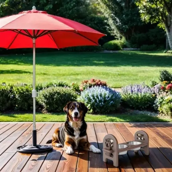 INFURNIC Pet Bowl Adjustable Travel Ready Recycled Durable Poly Lumber Easy to Pack Modern Design, Brown, 19"*7"*9.5" image {2}