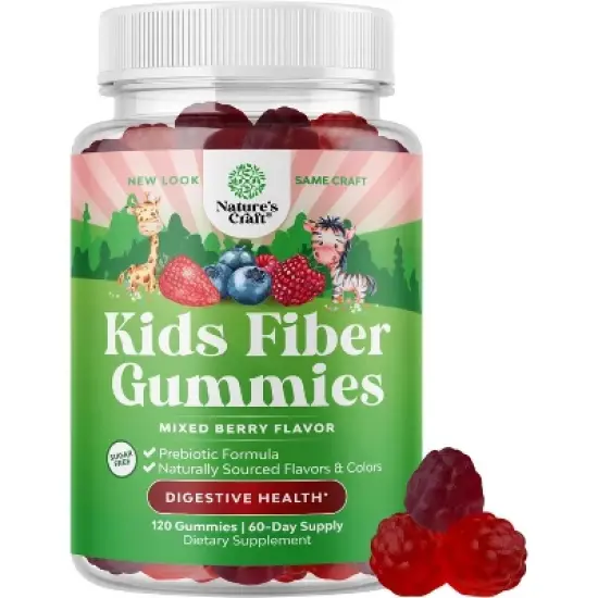 Sugar Free Fiber Gummies for Kids, Delicious Prebiotic Gummies for Constipation, Digestive Support Immunity, Mixed Berry Flavor, Nature's Craft, 120ct image {4}