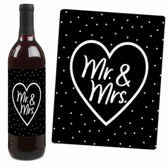 Big Dot of Happiness Mr. and Mrs. - Black and White Wedding or Bridal Shower Decorations for Women and Men - Wine Bottle Label Stickers - Set of 4 image {2}