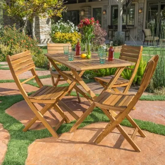 GDFStudio Rabion Outdoor 5 pcs  Acacia Wood Foldable Dining Set image {1}