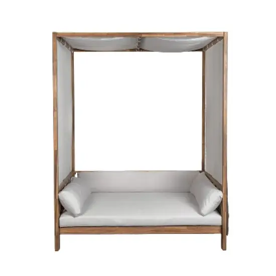 Scott Living Dara Outdoor Acacia Wood Daybed with Canopy and Curtains, Washable Cushions and Detachable Pillows image {3}