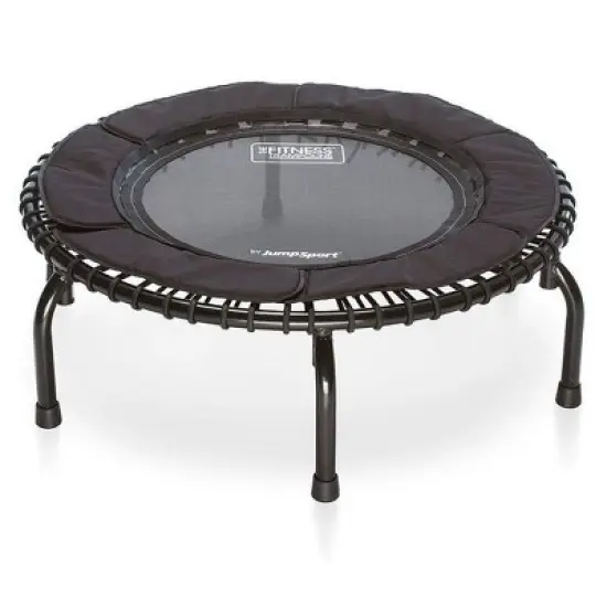 JumpSport 250 Indoor Home Cardio Fitness Rebounder Durable Bounce Exercise Mini Trampoline with Handle Bar Accessory, Premium Bungees and Workout DVD image {1}