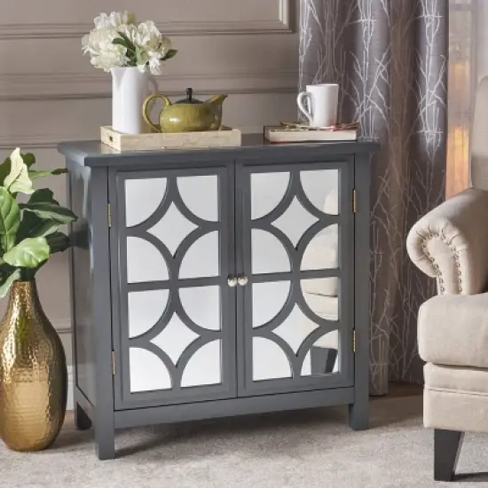 Melora Fir Wood Cabinet with Mirrored Doors Charcoal Gray - Christopher Knight Home image {1}