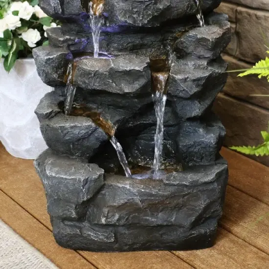 Sunnydaze 24"H Electric Polyresin Grotto Falls Outdoor Water Fountain with LED Lights image {6}