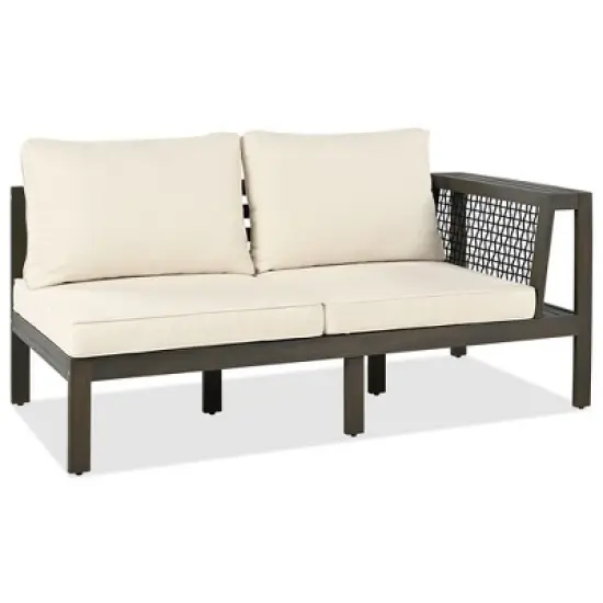 4-Pieces Outdoor Acacia Wood L-Shaped Sectional Sofa Set with Coffee Table and Arm Side Table image {7}
