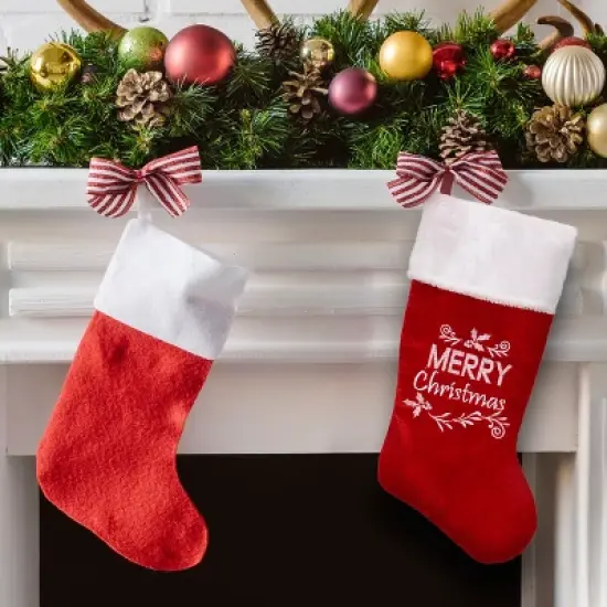 Northlight 20" Red and White "Merry Christmas" Velour Stocking image {2}