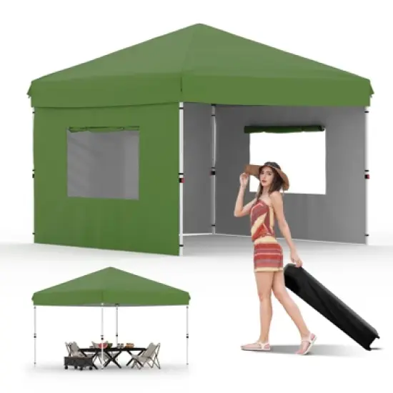10x10 Pop Up Canopy with Removable 3 Sidewalls - Easy Up - 1 Roller Bag,3 Adjustable Height,4 Weight Bags for Deck,Garden,Sports,Beach,Party image {11}