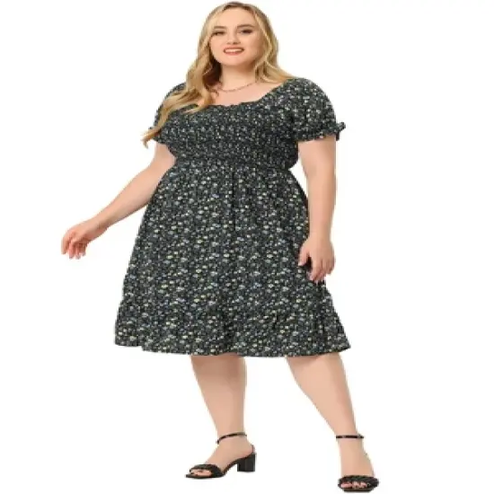 Agnes Orinda Plus Size Dress for Women Flared Flowy Smock Ruffle Sleeve Floral Dresses image {2}