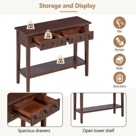 38"W Console Table Entry Table Entryway Table Hallway Table Accent Table Side Table with 2 Drawers, Open Shelf and Rubber Wood Legs-ModernLuxe image {4}