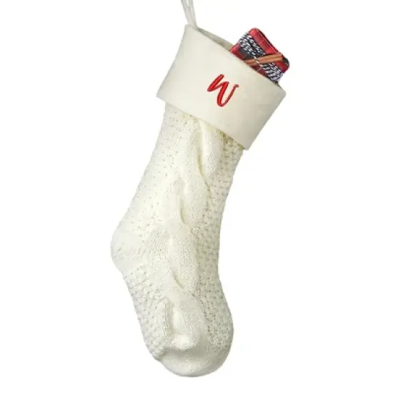 Personalization Mall Cozy Cable Knit Embroidered Initial Stocking, Ivory image {25}