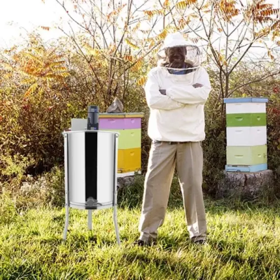 VINGLI Upgraded Electric 4 Frame Honey Extractor, Stainless Steel Honeycomb Spinner Drum with Adjustable Height Stands image {5}