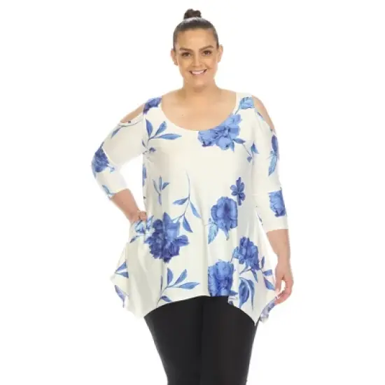 Plus Size Floral Printed Cold Shoulder Tunic image {6}