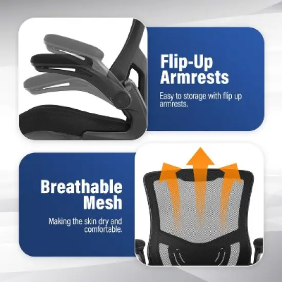 FDW Office Chair Home Chair Computer Chair with Lumbar Support Adjustable Armrests Flip-Up Arms & Swivel Base image {2}