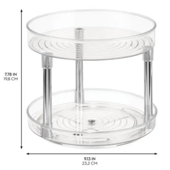 iDesign 9-Inch Plastic 2-Tier Lazy Susan - Set of 2 - Clear/Chrome image {3}