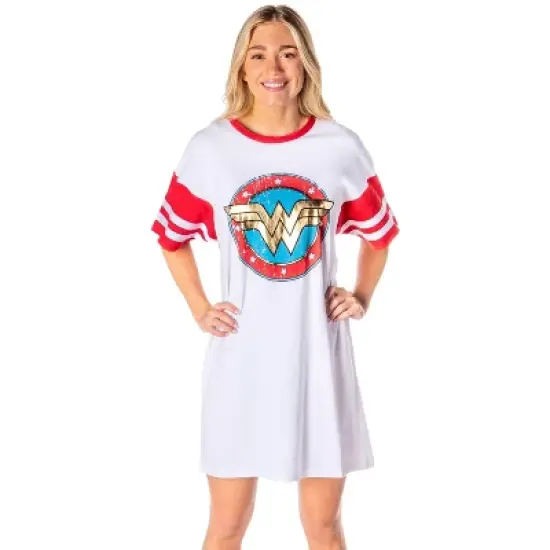 DC Comics Women's Wonder Woman Classic Logo Nightgown Pajama Shirt Dress White image {4}
