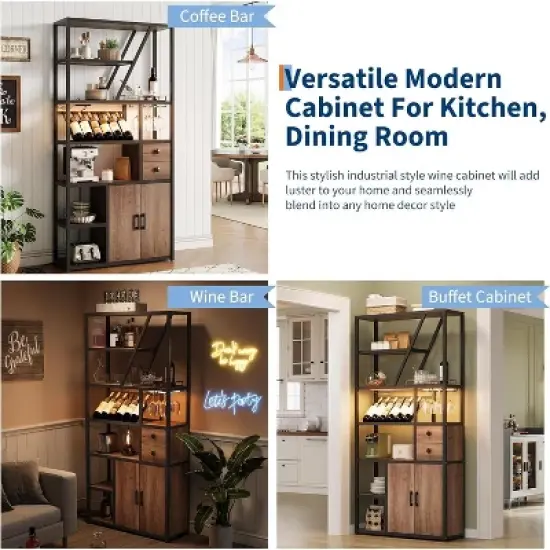 Jojoka Bar Cabinet with Rack,Liquor Stand with Glass Holder & LED Lights,Coffee Sideboard Cabinet for Living Room image {7}