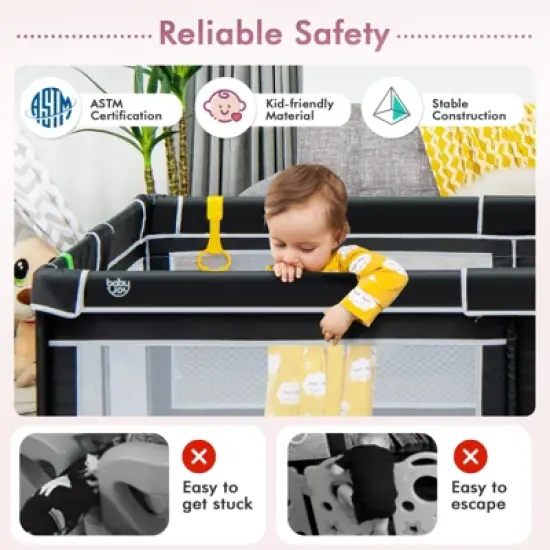 Infans Baby Playpen Extra-Large Safety Baby Fence w/ Ocean Balls & Rings Black image {4}