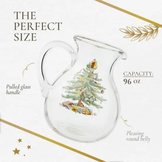 Spode Christmas Tree Glass Pitcher with Handle, 96oz, Festive Holiday Serveware, Beverage Jug image {4}