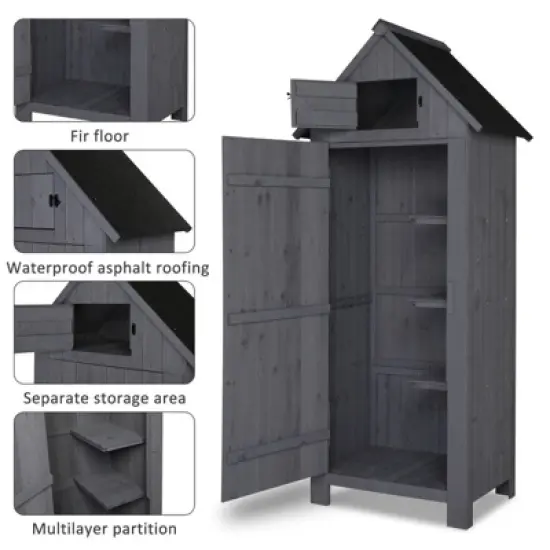 Karl Home 70'' H Gray Solid Wood Outdoor Storage Shed image {3}