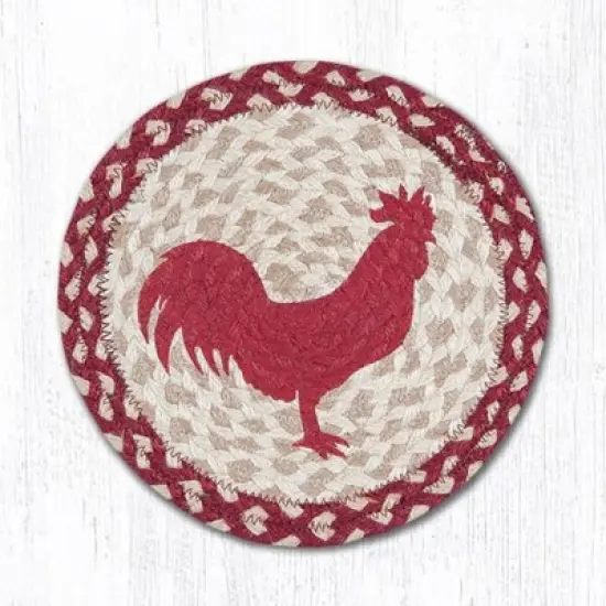 Earth Rugs Round Trivet &ndash; Red Rooster Printed Country Farm Design, 10"x10", Braided Natural Jute image {3}