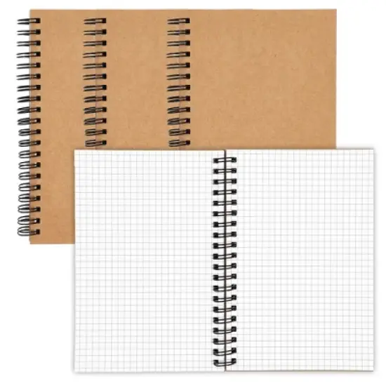 Paper Junkie 4-Pack Grid Spiral Bound Graph Paper Notebooks with Kraft Cover, Portable A7 Size for Traveler & Students, 5x7 image {8}