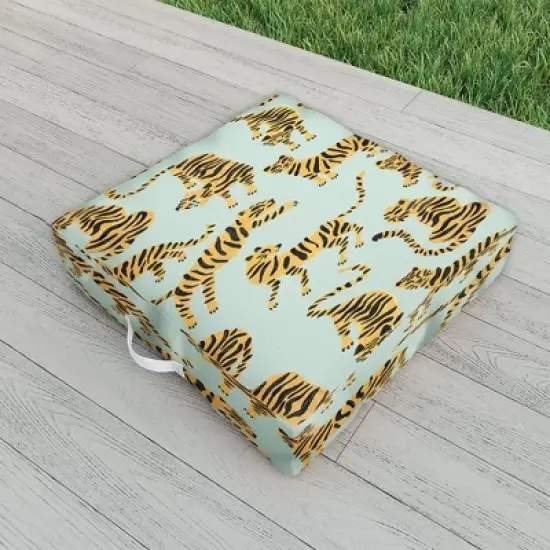 Cat Coquillette Tiger Collection Mint Orange Outdoor Floor Cushion - Deny Designs image {1}