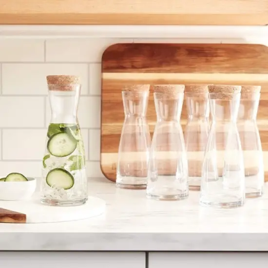 Bormioli Rocco Ypsilon Carafe Set with Cork Lids, Set of 6 - 18.5 oz Stylish Drink Set - Dishwasher Safe Modern Glassware for Dining & Entertaining image {7}
