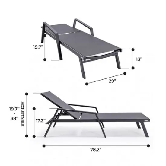 LeisureMod Marlin Patio Sling Chaise Lounge Chair With Arms in Black Aluminum image {3}